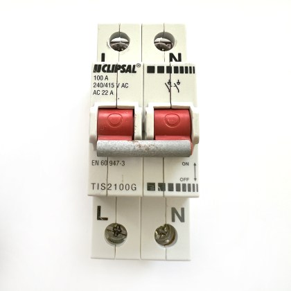 Clipsal TIS2100G AC22A 100A 100 Amp 2 Double Pole Isolator Main Switch Disconnector